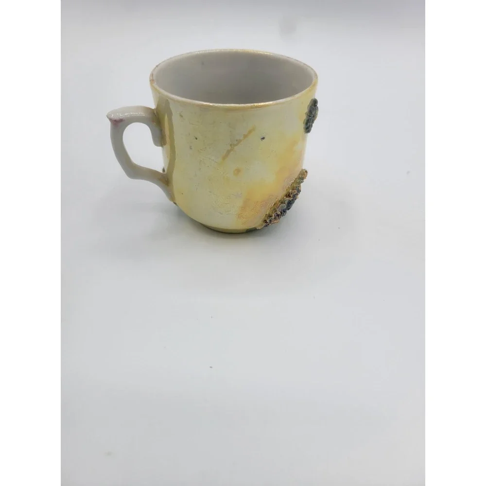 Vintage Moriage Lusterware Demitasse Cup Yellow Iridescent Gold Gilt Floral 3D